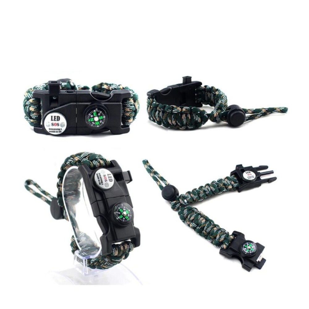 LEDway Paracord Bracelet Tactical Survival Gear Kit 6-IN-1 Compass LED SOS Red ink green black - Image 3