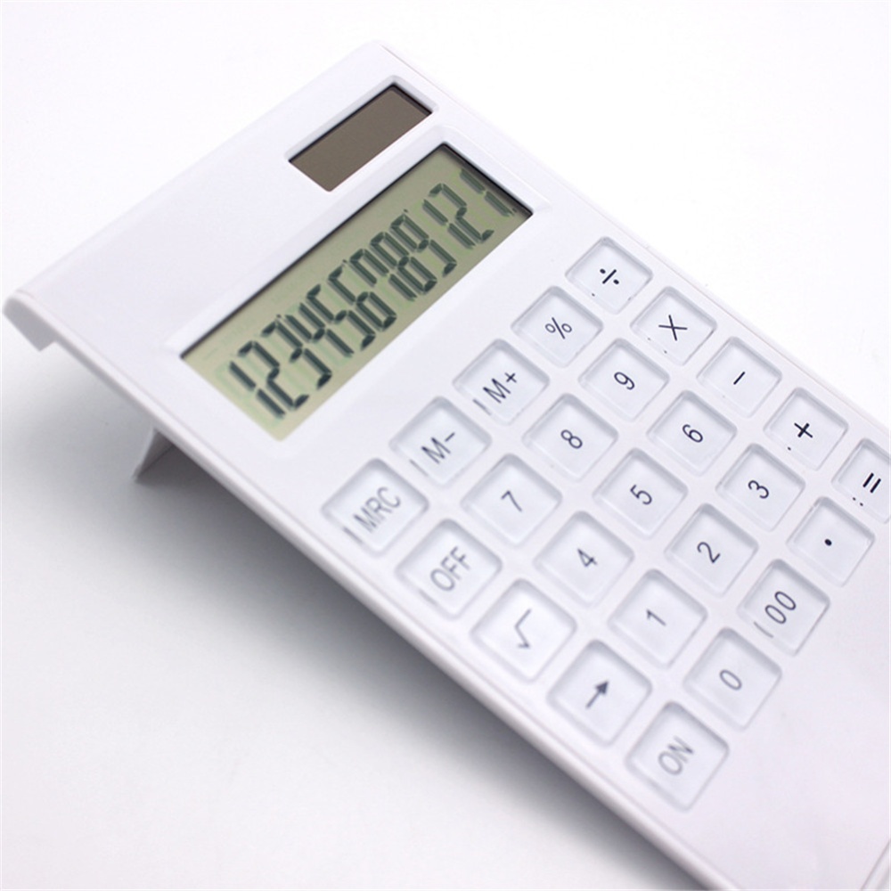 12 Digits Large Display Desktop Calculator Solar And Battery Dual Power Crystal Button white - Image 2