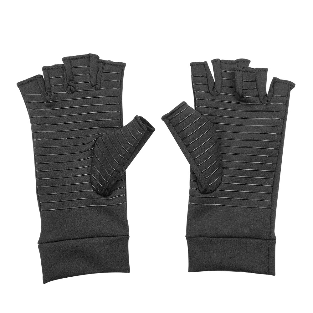 Copper Fiber Arthritis Compression Breathable Half-finger Gloves for Rheumatoid black_L - Image 2