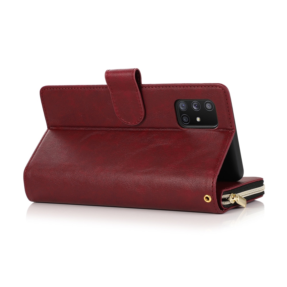 For Samsung A51 5G/A71 5G/Note 10 pro Pu Leather Mobile Phone Cover Zipper Card Bag + Wrist Strap Red wine - Image 3