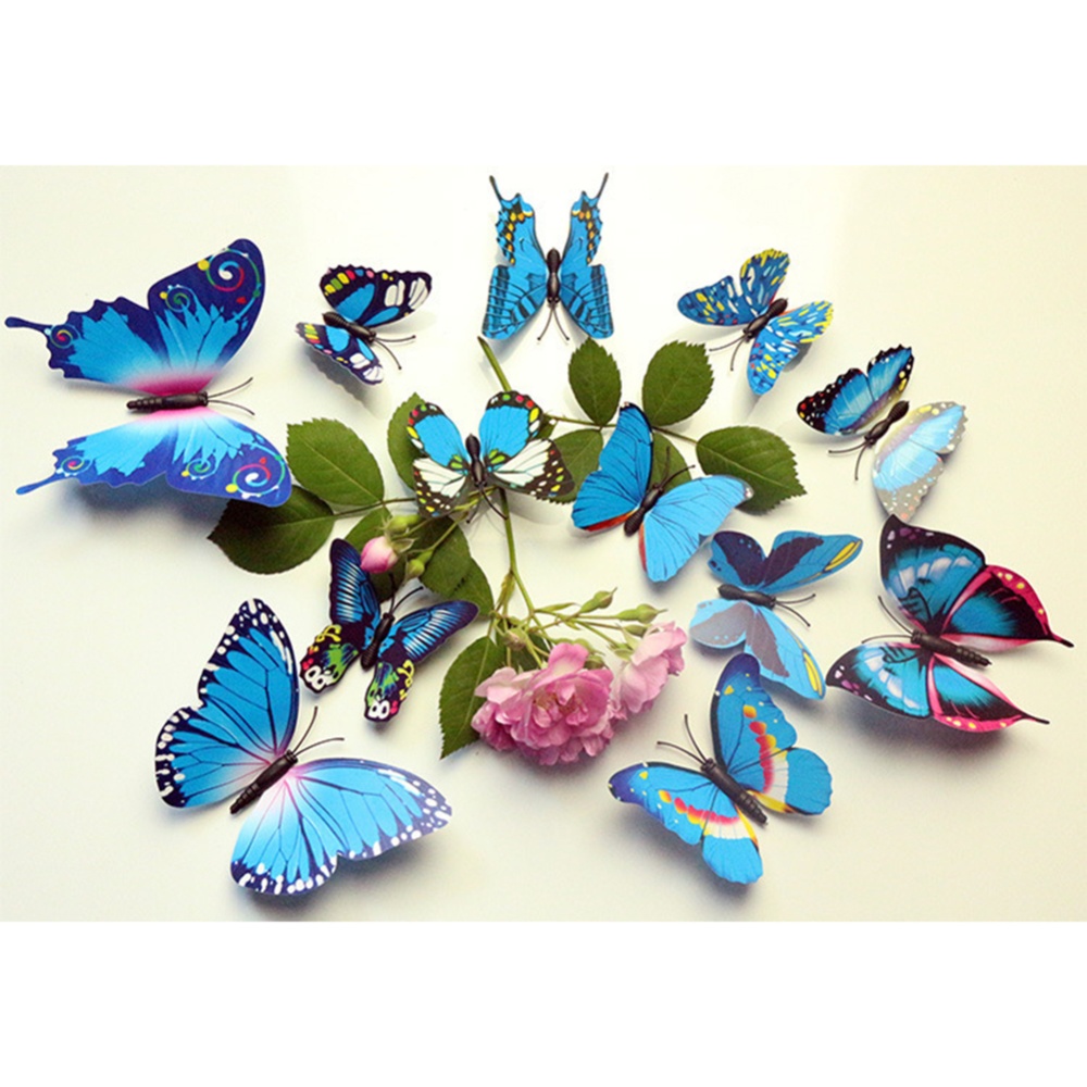 12PCS Simulate 3D Butterfly Wall Sticker with Magnet Elegant Colourful Mural Decoration for Fridge Computer TV Backdrop Living Room Bedroom