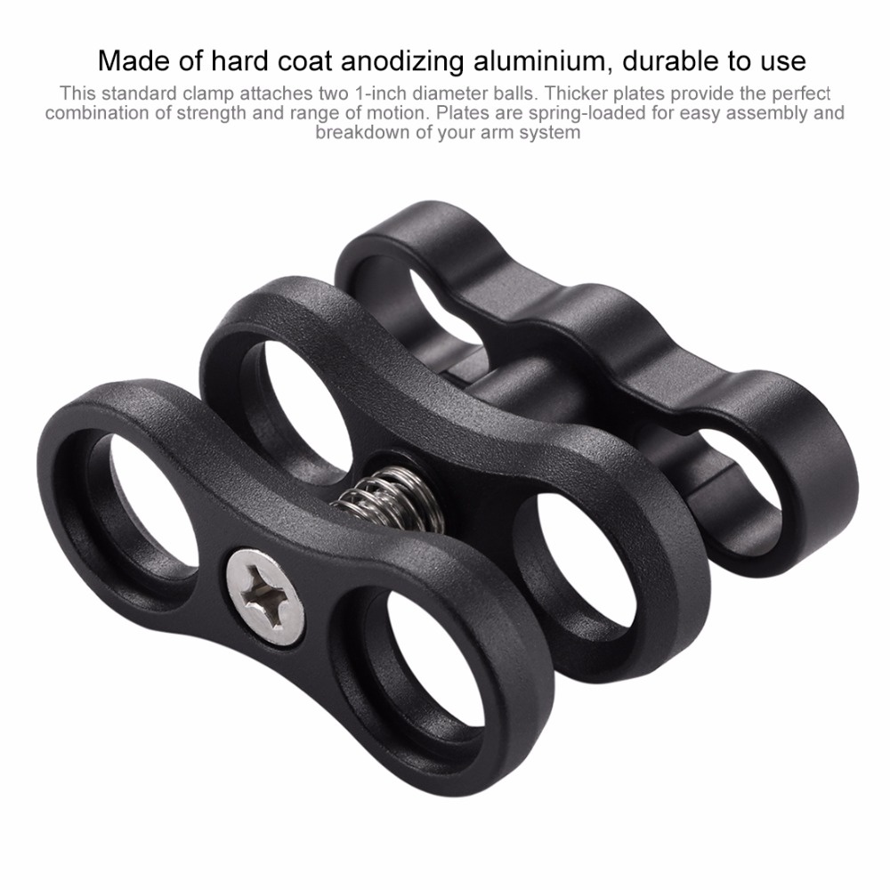 PULUZ Aluminum Alloy Dual Ball Clamp for Underwater Camera Arm System black - Image 3