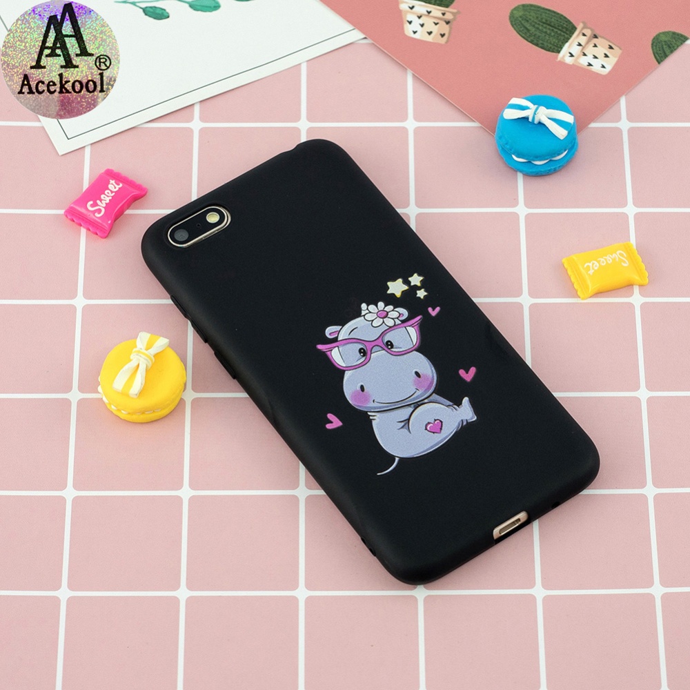 Acekool for HUAWEI Y5 2018 Cartoon Lovely Coloured Painted Soft TPU Back Cover Non-slip Shockproof Full Protective Case with Lanyard black - Image 3