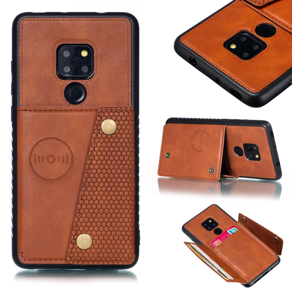 For HUAWEI MATE 20 Double Buckle Non-slip Shockproof Cell Phone Case with Card Slot Bracket Light Brown - Image 3