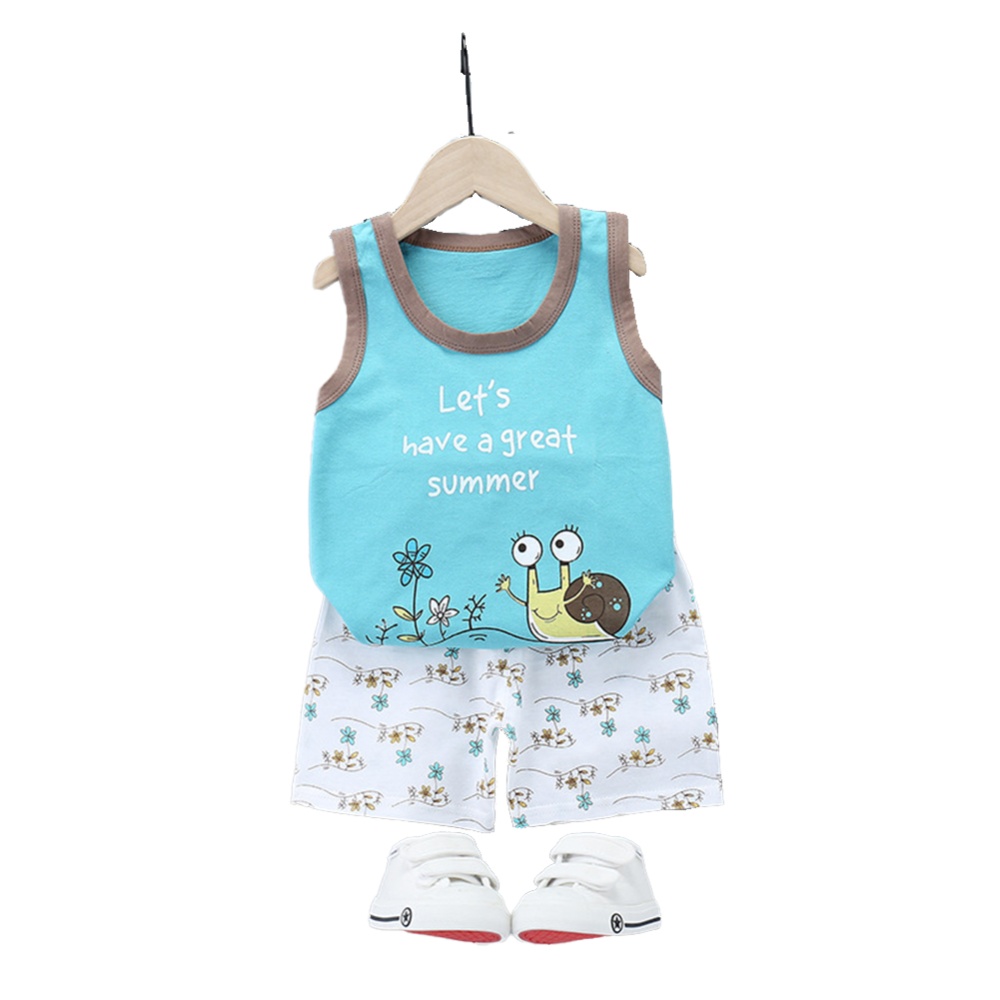 Summer Thin Pajamas For Children Cotton Cute Cartoon Printing Sleeveless Tank Tops Shorts Suit Boys light pink kitten 18-24 months M - Image 2