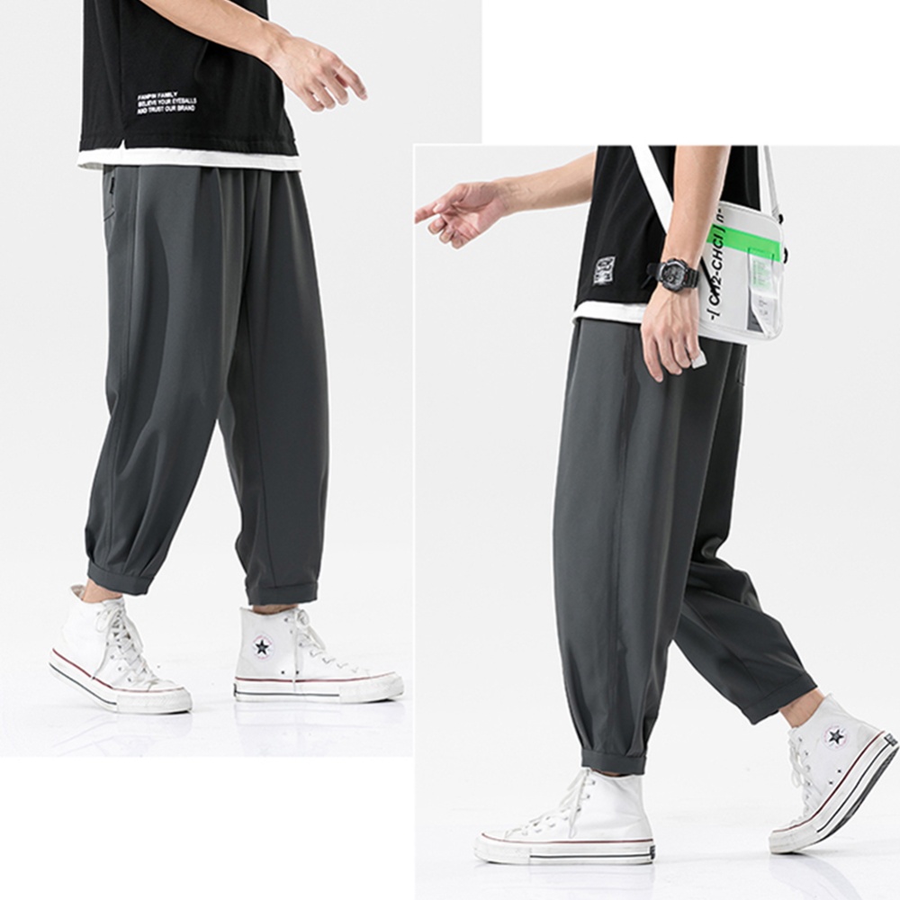 Trendy Men Loose Sports Pants Summer Thin Ethnic Style Solid Color Casual Straight Wide-leg Trousers black 5XL - Image 2