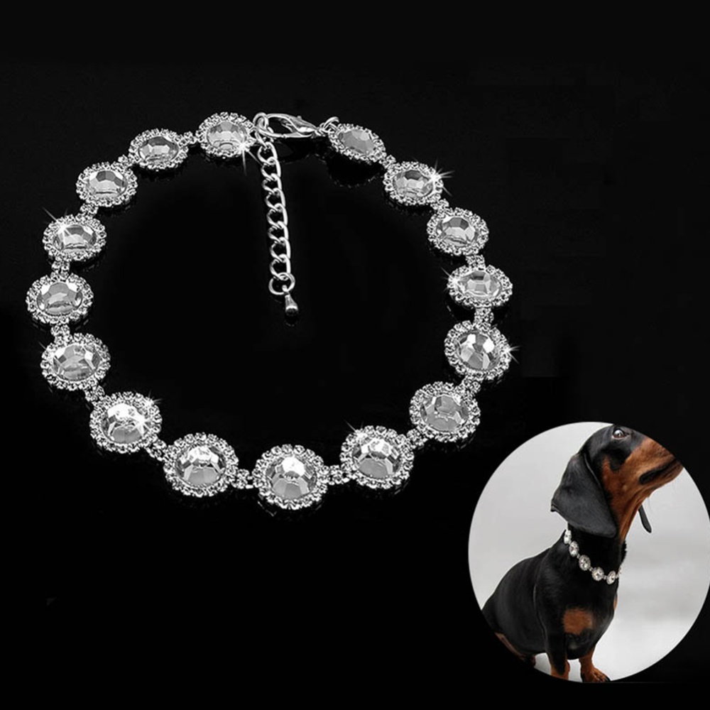 Pet Dog Bling Shiny Necklace Ornament Luxury Crystal Rhinestone Collar For Wedding Accessories red M - Image 2