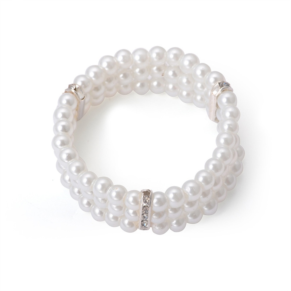 Women's Bracelet Multi-layer Rhinestone Faux Pearl creamy-white - Image 3