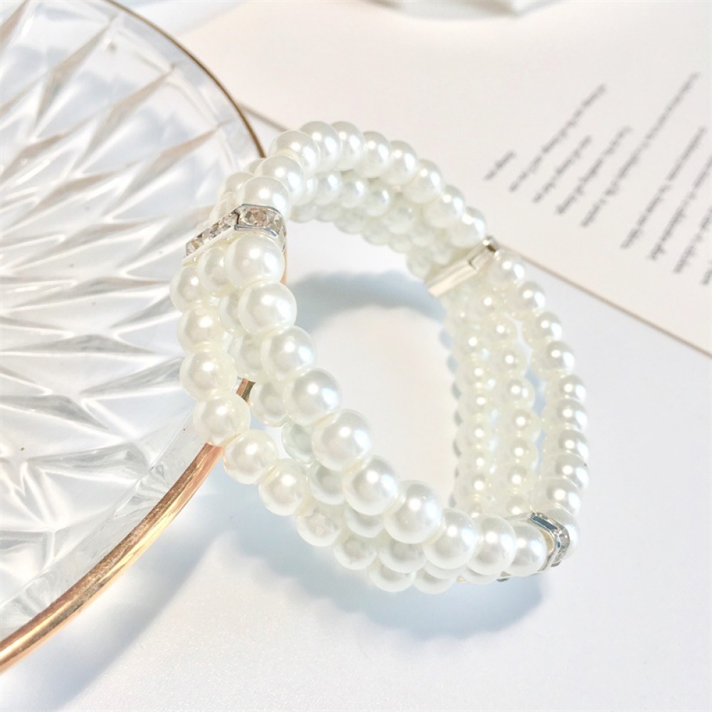 Women's Bracelet Multi-layer Rhinestone Faux Pearl creamy-white - Image 2