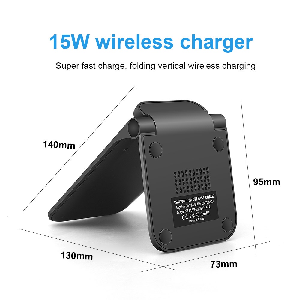 15W Wireless Folding Standing Charger Mount for Phone Holder black - Image 3