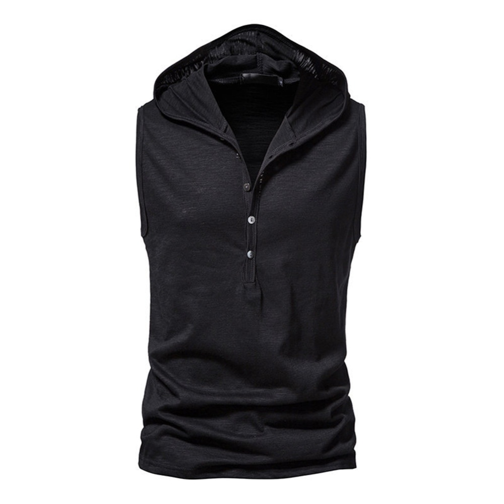 Men Workout Hooded Tank Tops Summer Solid Color Sleeveless Casual T-shirt For Running Fitness black XL - Image 3