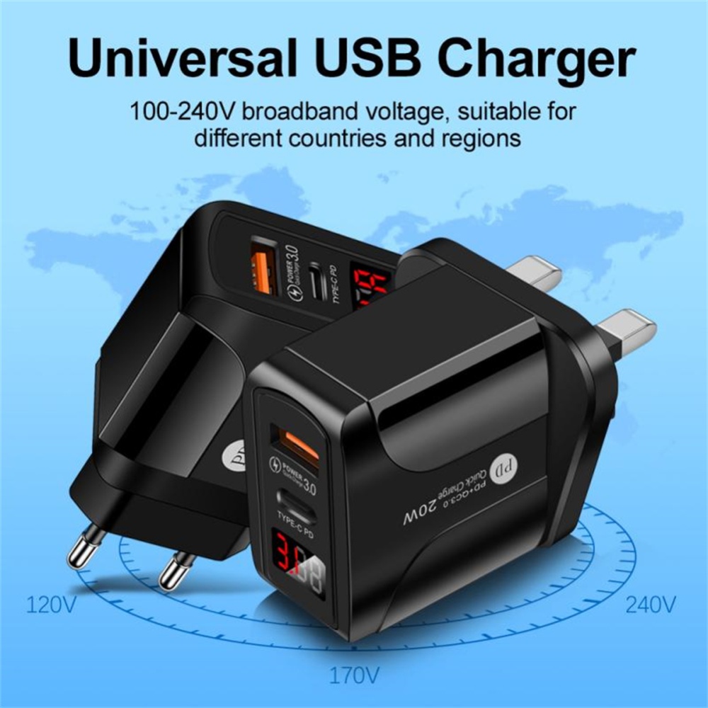 Qc3.0 Pd Mobile Phone Charger 20w Fast Charging Digital Display Heads Accessories Compatible For Iphone13 U.S. plug - Image 3