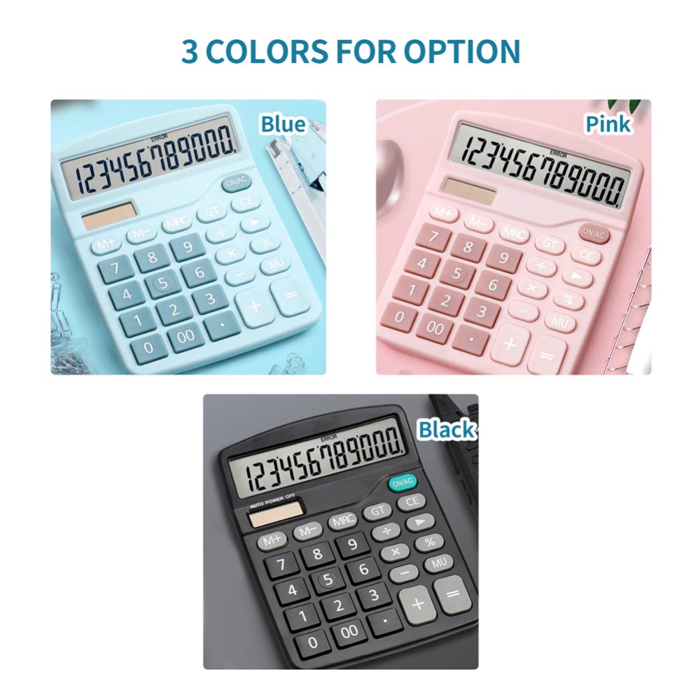 Color Calculator 12-digit Display Office Student Battery Solar Dual Power Lcd Basic Pink - Image 3