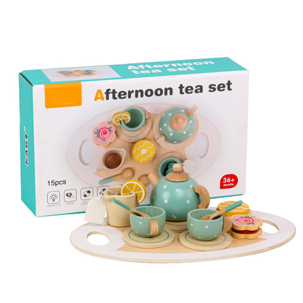 Kids Wooden Afternoon Tea Set Toy Pretend Play Food Learning Role Game Toys For Girls Boys Gifts tea set - Image 2