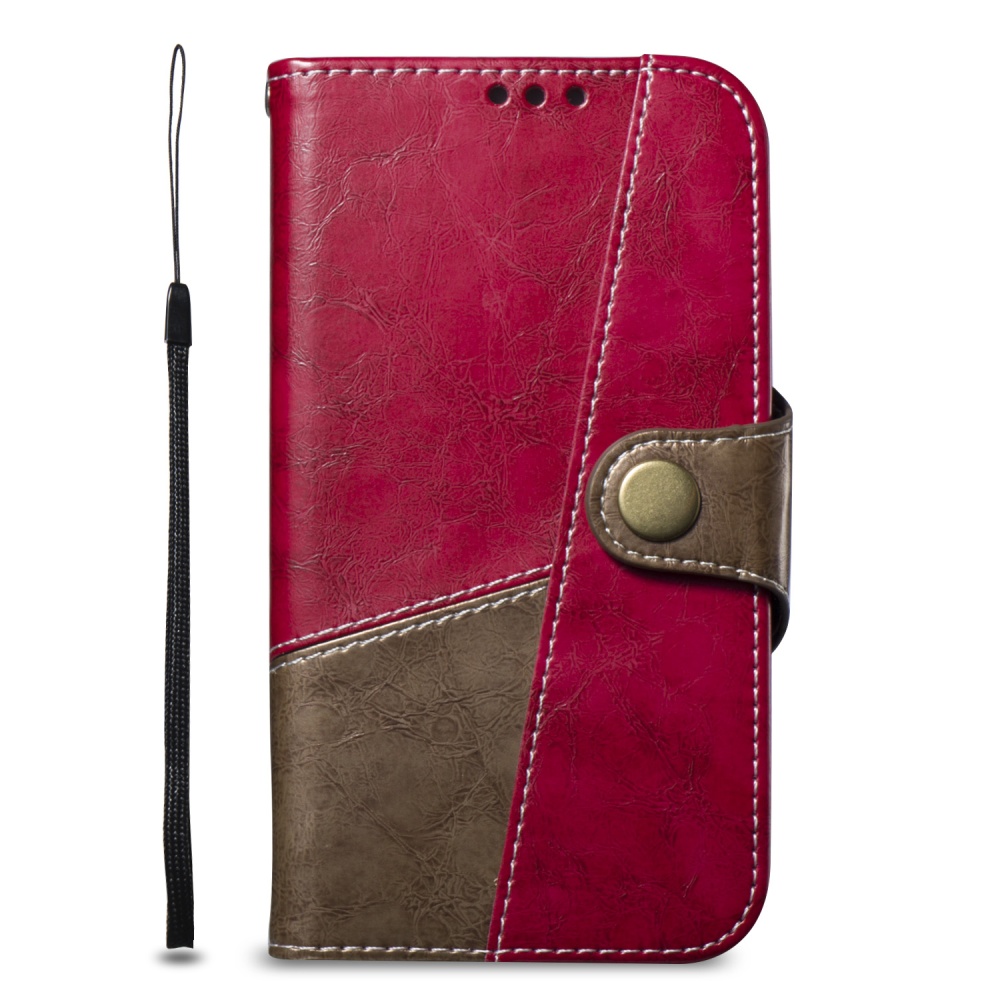 For Samsung S8PLUS/G955 Hit Color Stitching Leather Protective Phone Case with Button & Card Position Bracket dark red - Image 3