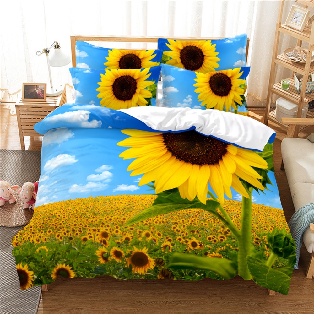 2Pcs/3Pcs Full/Queen/King Quilt Cover +Pillowcase Set with 3D Digital Flower Printing Twin - Image 2