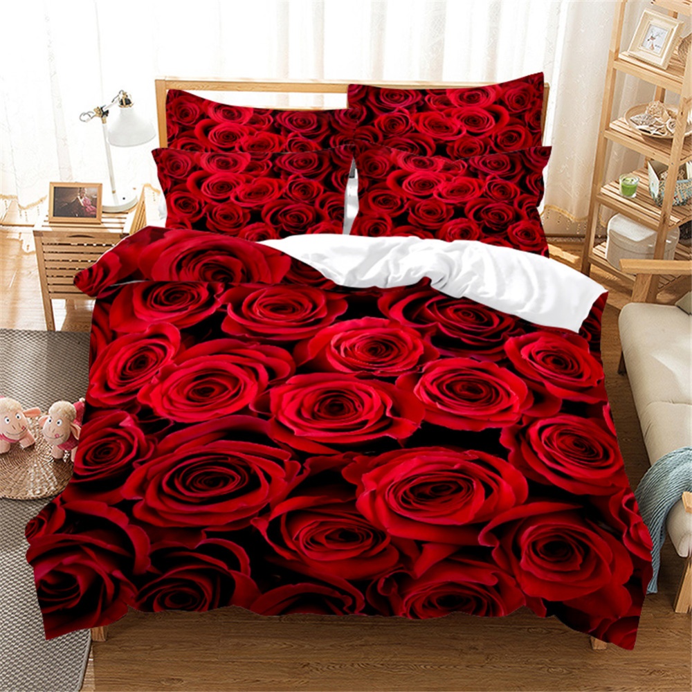 2Pcs/3Pcs Full/Queen/King Quilt Cover +Pillowcase Set with 3D Digital Flower Printing Twin - Image 3