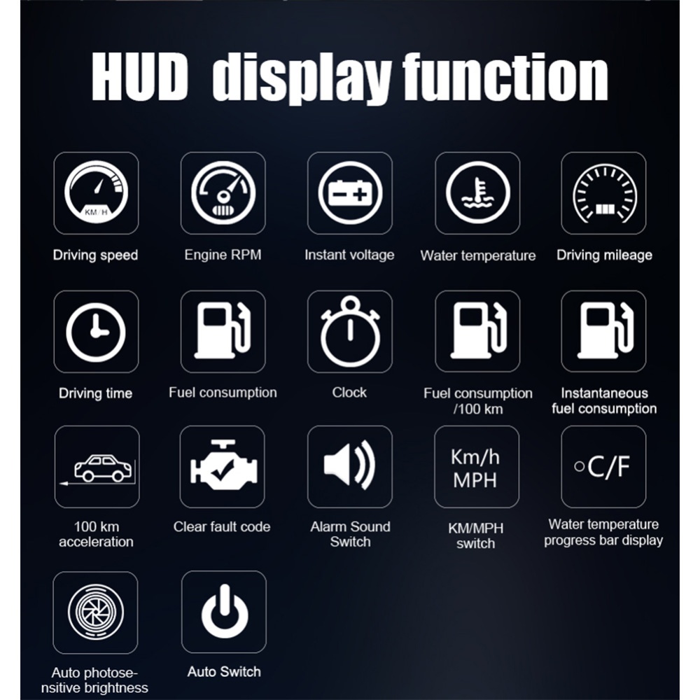 Car HUD Head-Up Display LED Colourful Screen Diagnostic Tool Alarm System black - Image 3