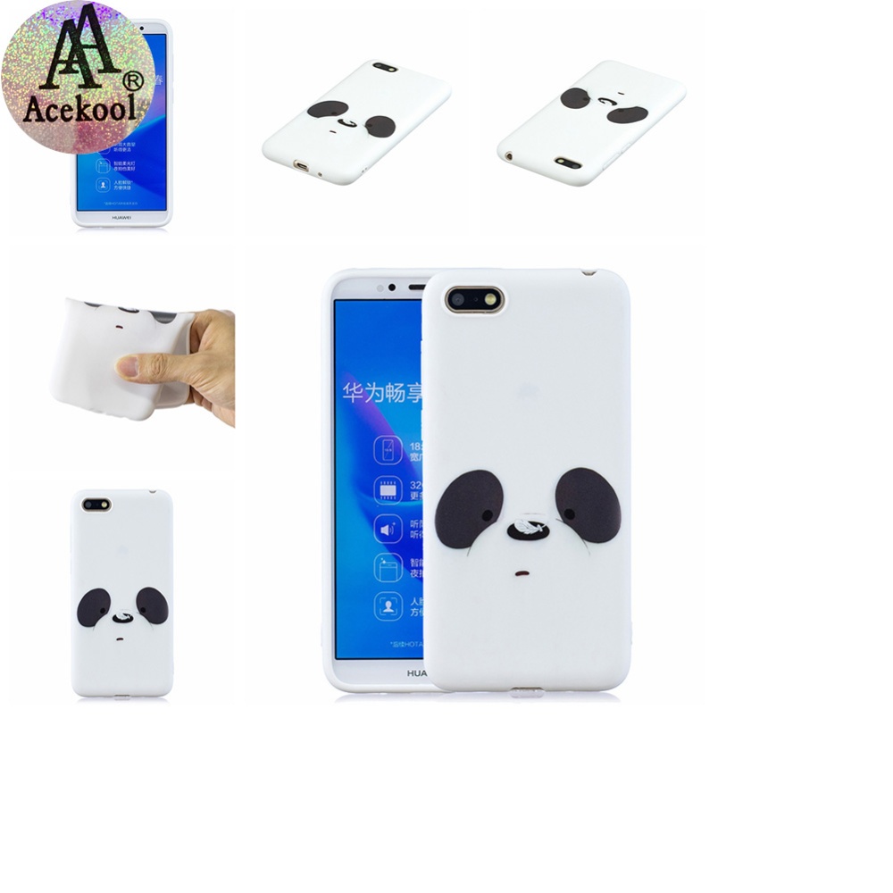 Acekool for HUAWEI Y5 2018 Cartoon Lovely Coloured Painted Soft TPU Back Cover Non-slip Shockproof Full Protective Case with Lanyard white - Image 3