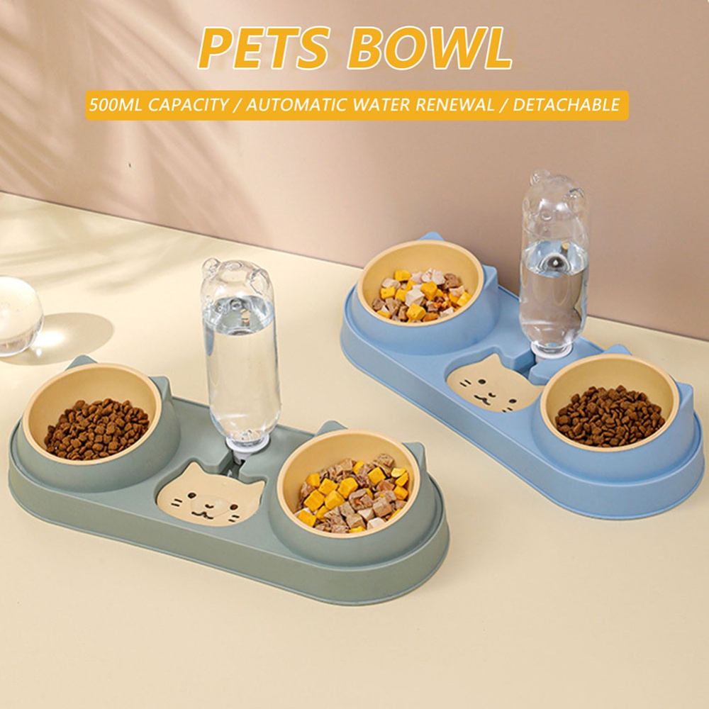 Pet Cat Double Bowls Anti-overturning Neck Protection Dog Automatic Food Bowl Water Dispenser Container blue Ordinary - Image 3