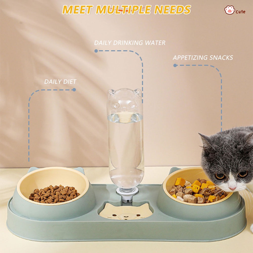 Pet Cat Double Bowls Anti-overturning Neck Protection Dog Automatic Food Bowl Water Dispenser Container blue Ordinary - Image 2