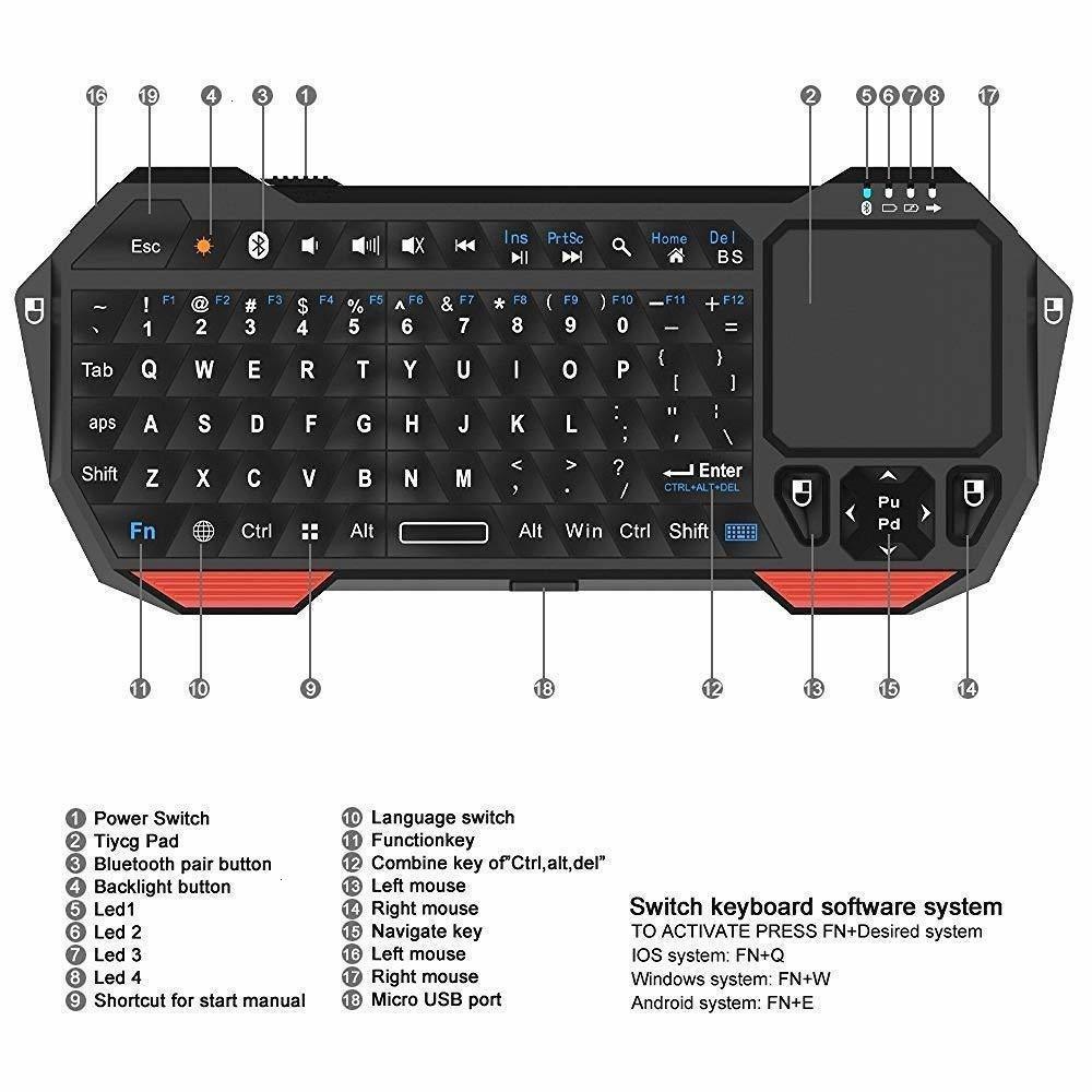 Mini Bluetooth Keyboard with Touchpad for Smart TV Projector Compatible Android Windows black - Image 2