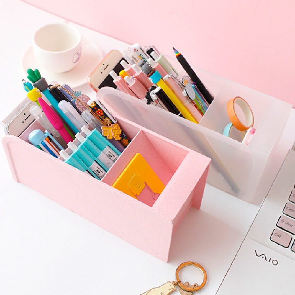 Diagonal Matte Pen Holder Desk Desktop Storage Box Stationery Rack Pink - Image 3