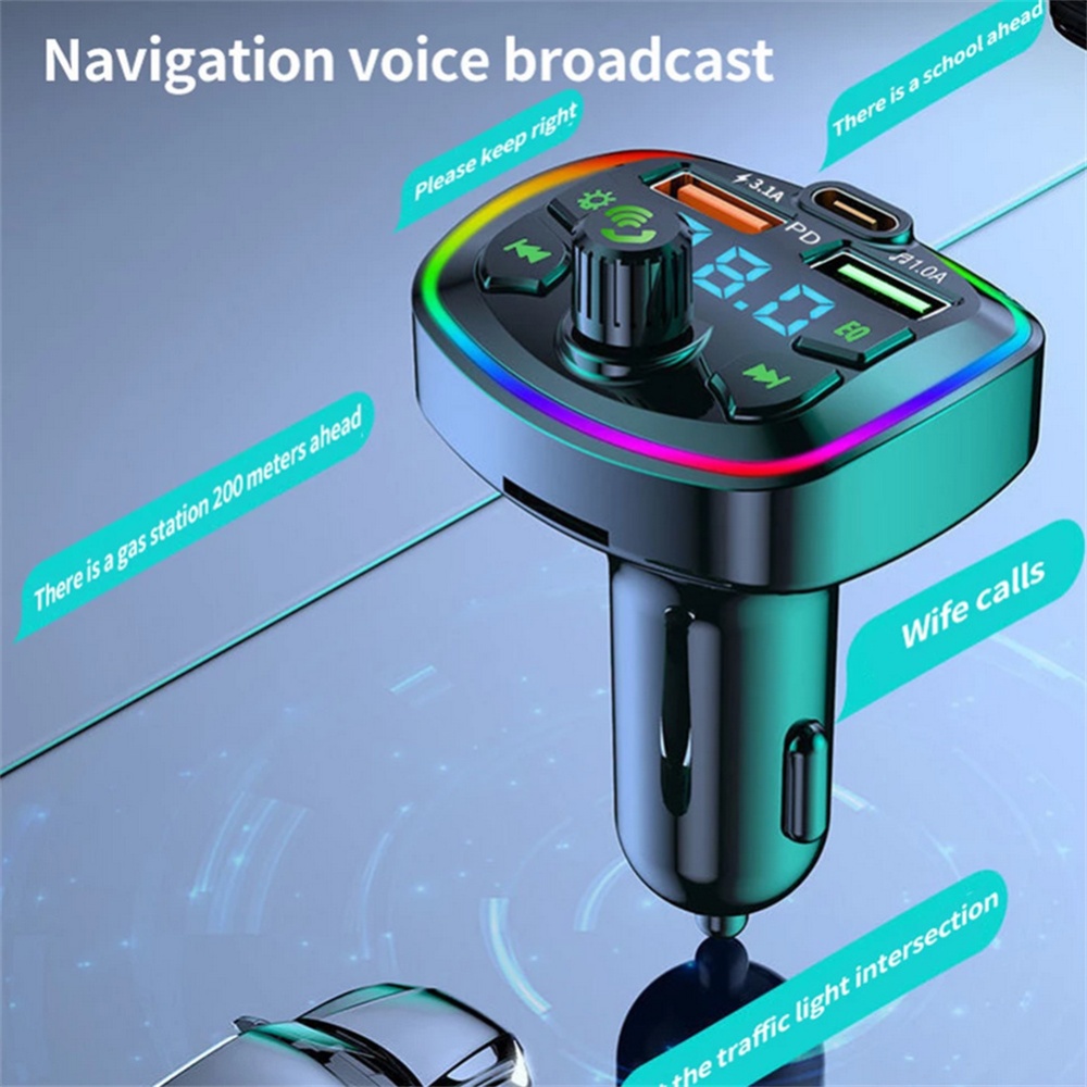 Led Backlight Bluetooth-compatible Fm Transmitter Car Mp3 Tf/u Disk Player Kit Dual Usb Adapter 4.2a+pd Type C Fast Charger Q7 black - Image 3