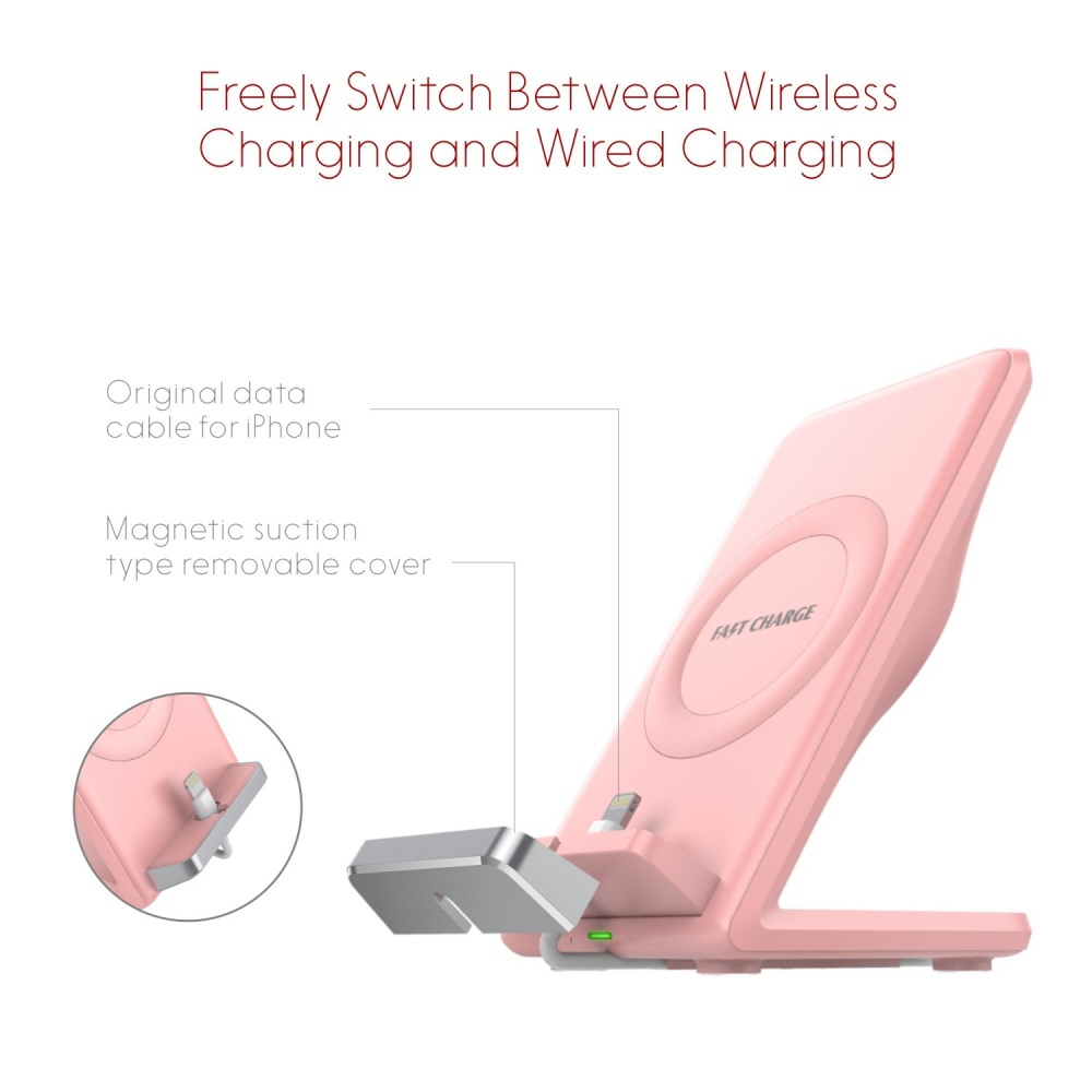 Vertical Wireless Fast Charger Micro Usb Interface Intelligent Display Charging Pad Compatible For Iphone8 X Note10 S9s8 pink (no fan) - Image 3