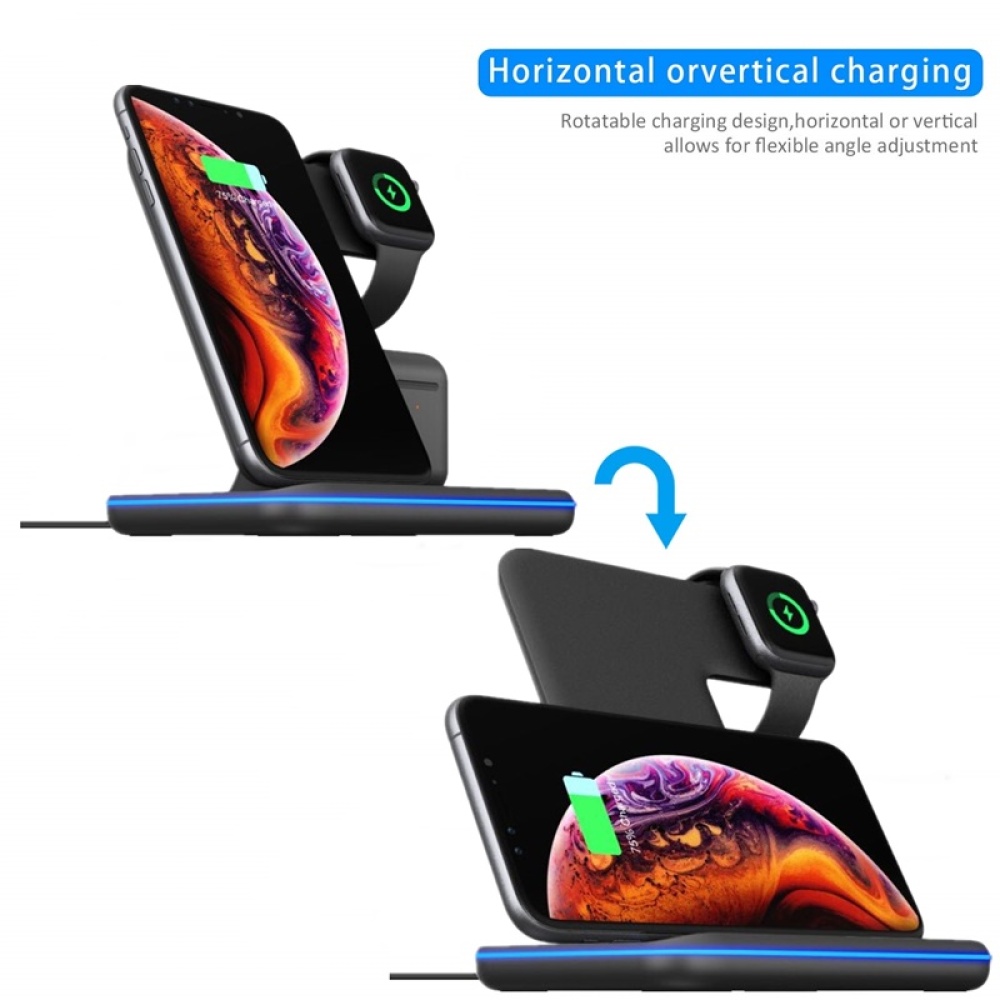 3 in 1 Universal 15W Qi Wireless Charger for Iphone X 8 Xiaomi Quick Charge 3.0 Fast Dock Stand Apple Airpods Watch 4 2 black - Image 3