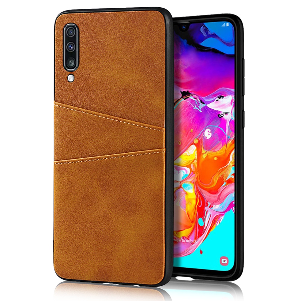 For Samsung A70 Cattlehide Grain PU Protective Case Back Cover with 2 Cards Pockets black - Image 3