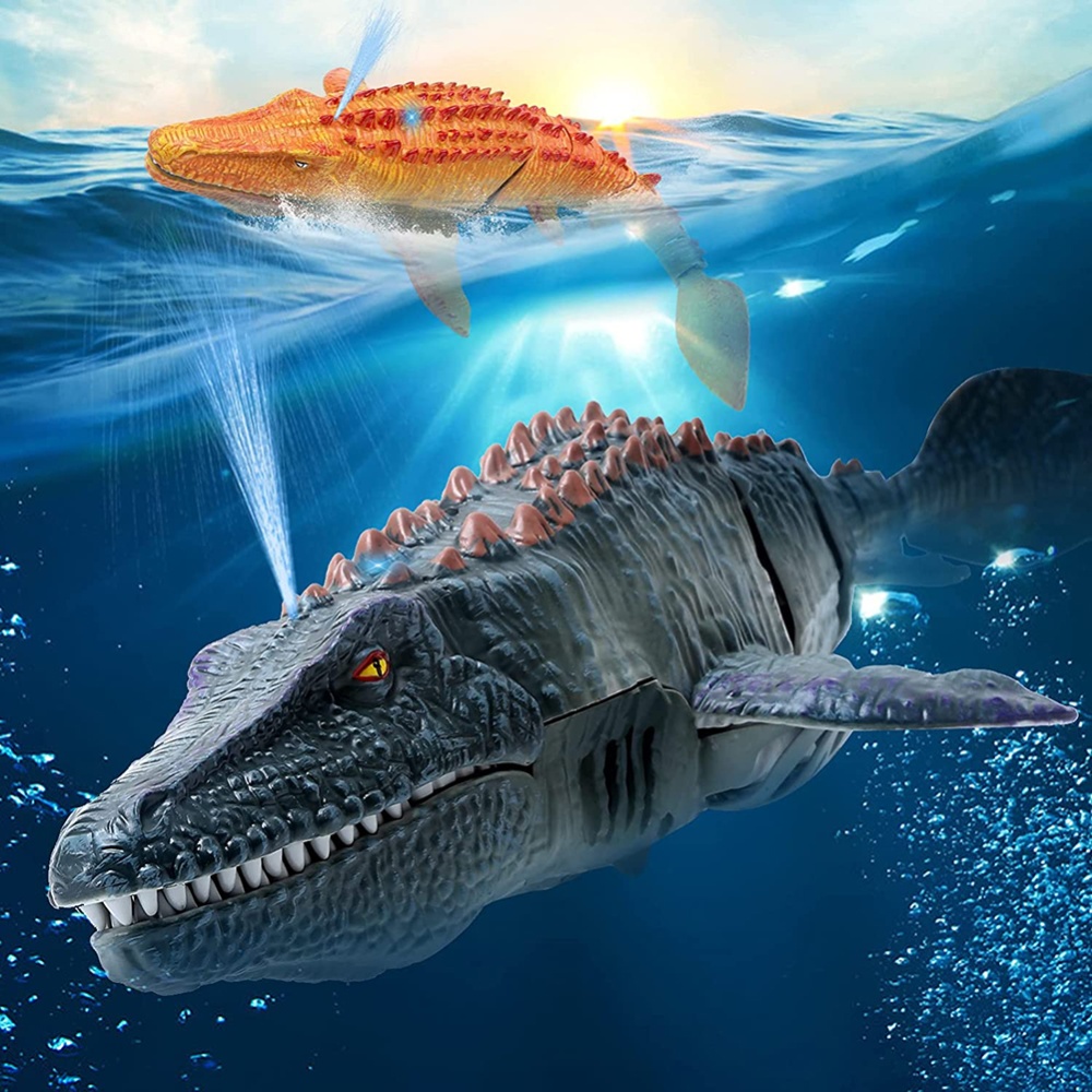 Remote Control Dinosaur Diving Toys RC Boat with Light Spray Water Kids Toy Grey - Image 3