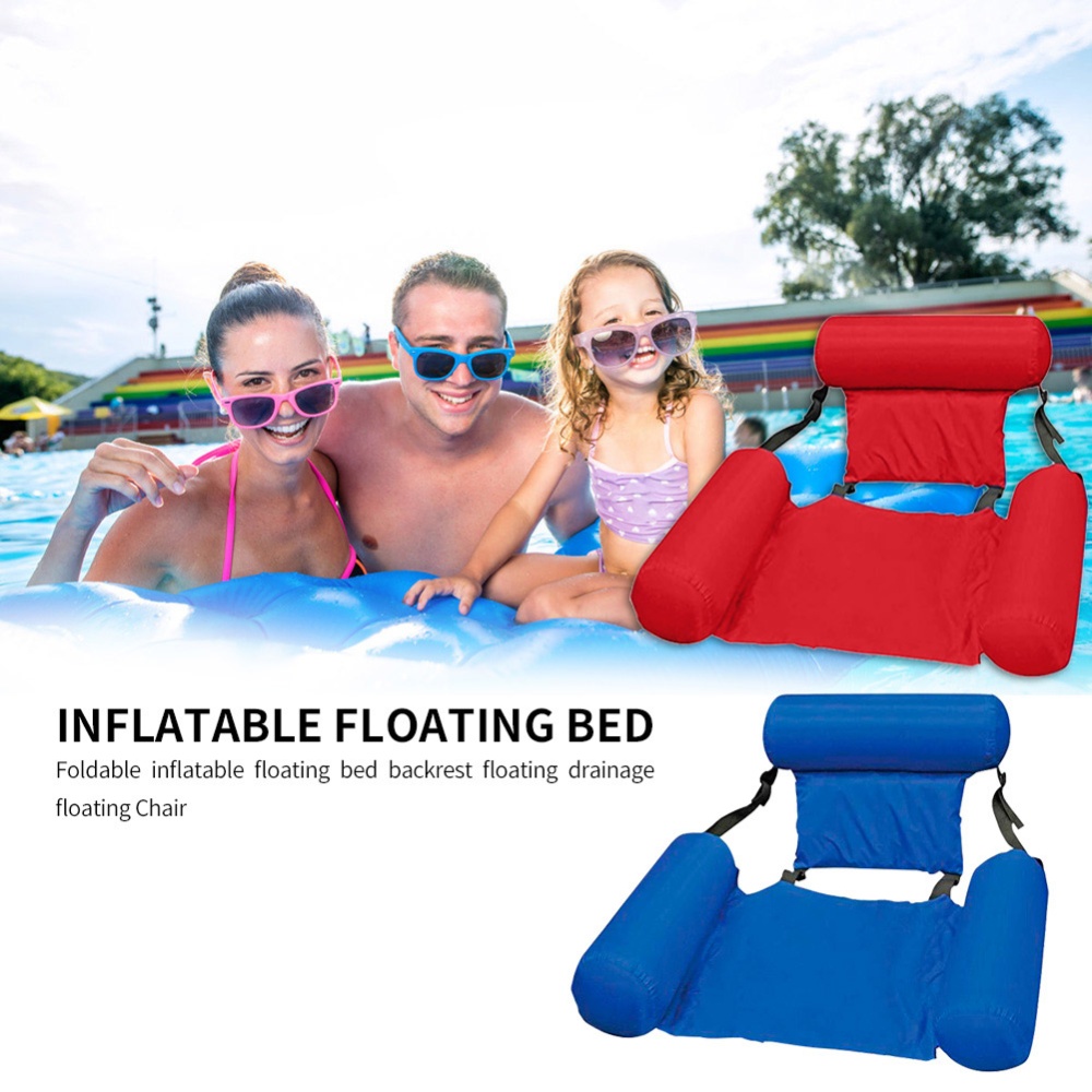 Summer Inflatable Foldable Floating Row Swimming Pool Water Hammock Air Mattresses Bed Beach Sports Lounger Chair blue - Image 2