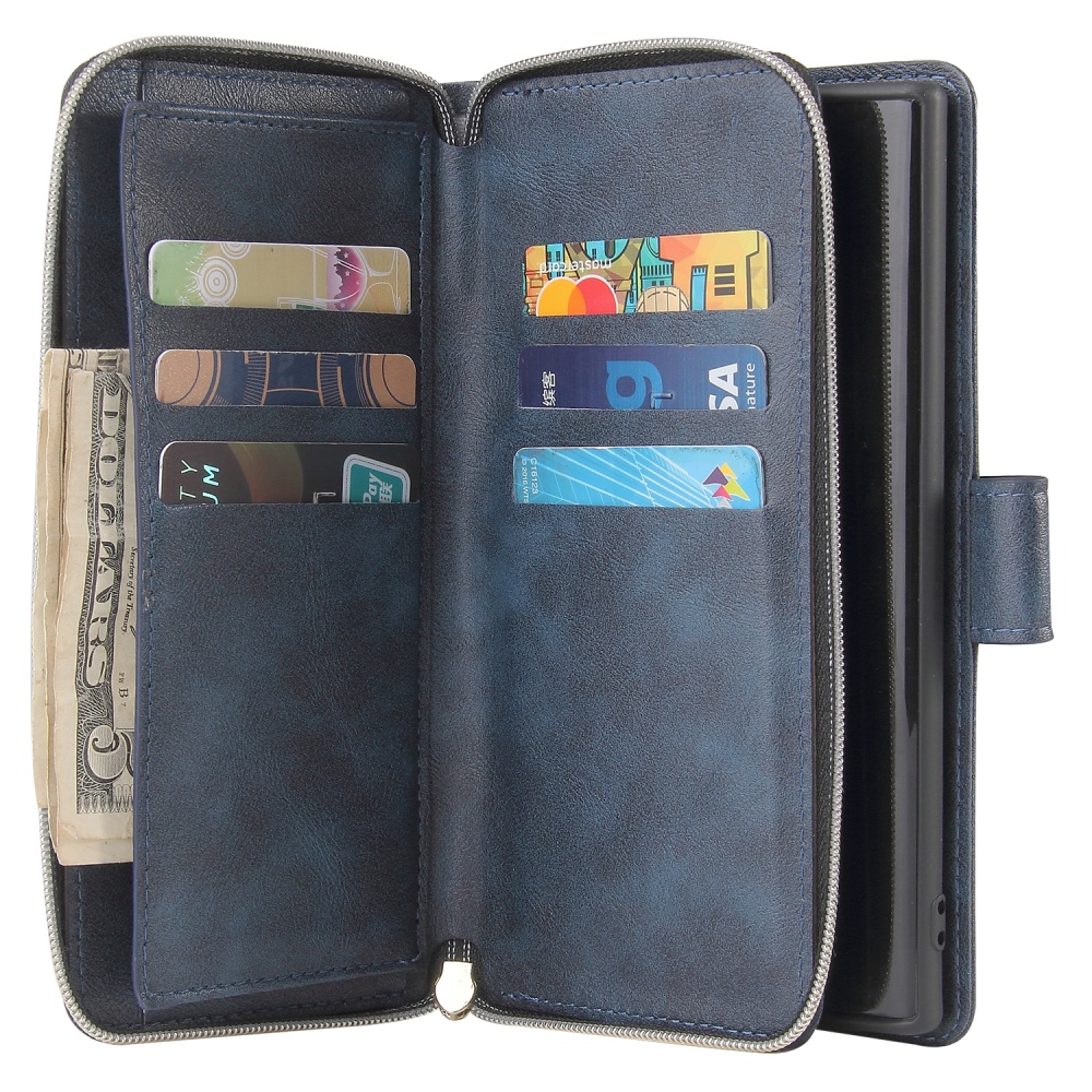 For Samsung A51 5G/A71 5G/Note 10 pro Pu Leather Mobile Phone Cover Zipper Card Bag + Wrist Strap blue - Image 3