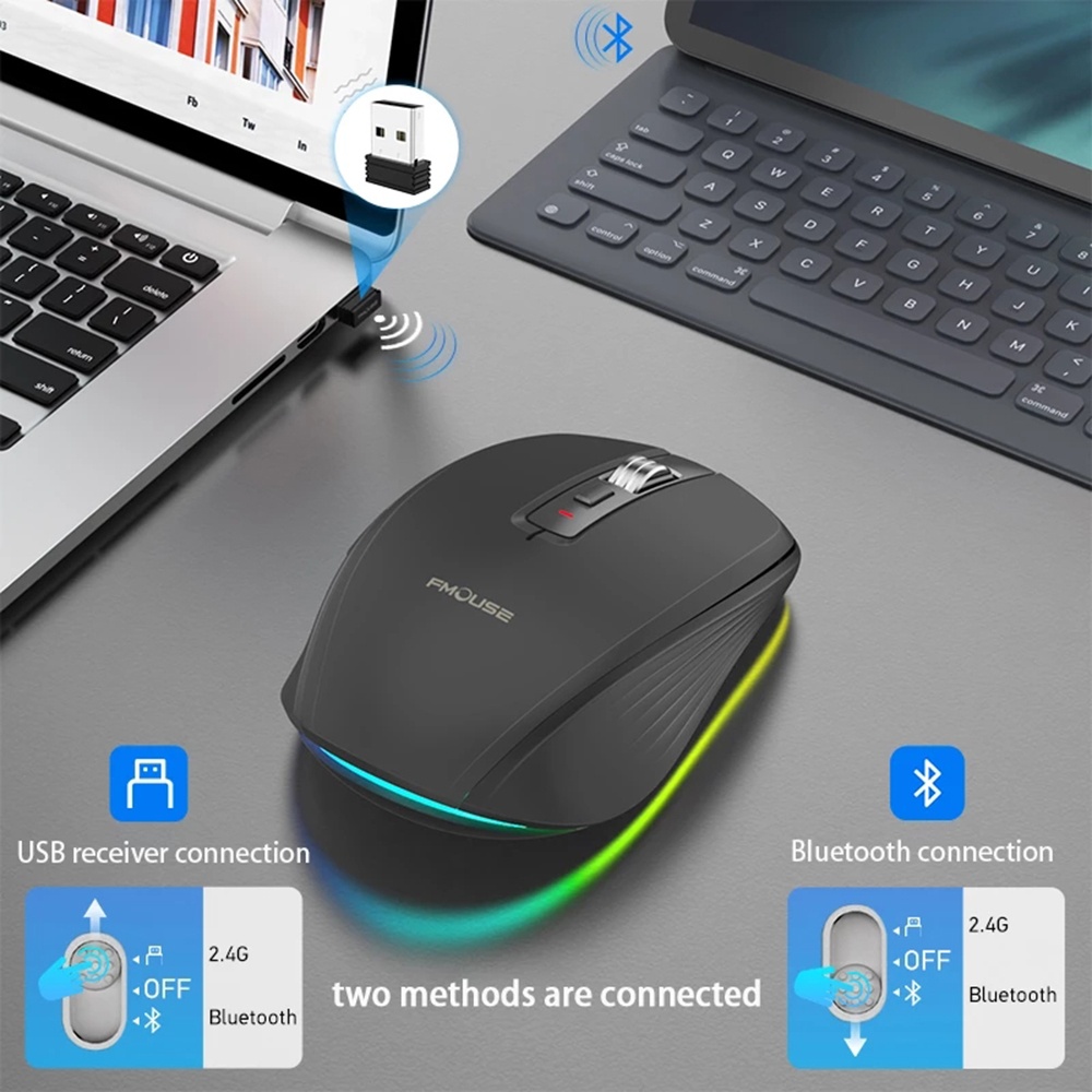 Wireless Gaming Mouse 2.4g Bluetooth-compatible 5.1 Dual-mode 2400dpi Mute Computer For Game Office White - Image 3