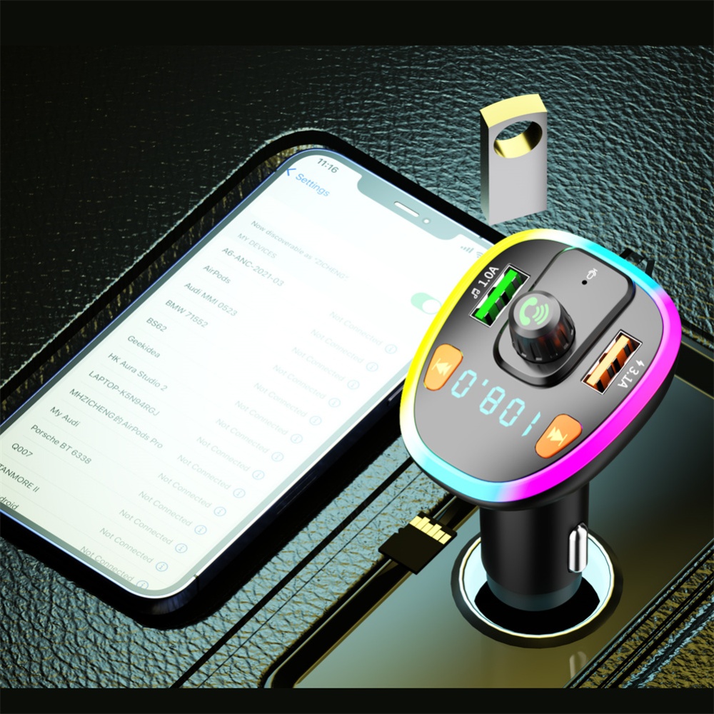 Q13 Bluetooth Fm Transmitter Led Backlight Mp3 Tf/u Disk Player Hands-free Car Kit Dual Usb Adapter black - Image 2