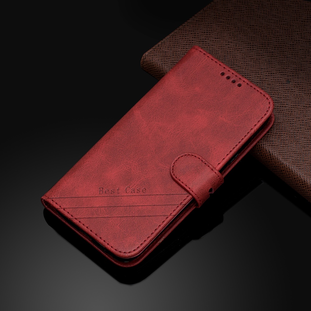 For HUAWEI Y6 2019 Denim Pattern Solid Color Flip Wallet PU Leather Protective Phone Case with Buckle & Bracket red - Image 3