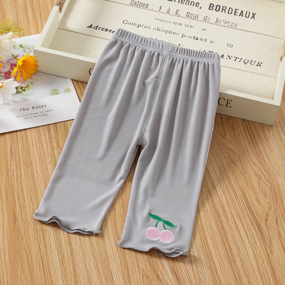 Toddlers Leggings Kids Girls Cropped Pants Solid Color Elastic Waist Belt Summer Outerwear Bottoms lace gray 0-1Y 73CM - Image 3