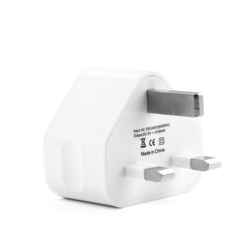 UK USB Charger 3 Pin Plug Adaptor with Ports for iPhone iPad Samsung HTC white - Image 3