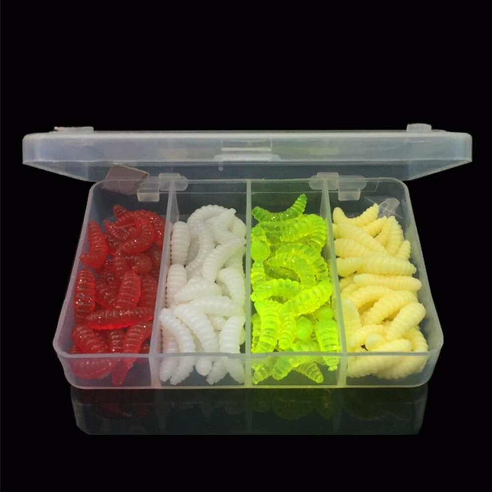 100 Pcs 4 Colors Fishing Lures Artificial Bread Bug Soft Bait Set Baits with Tackle Box - Image 2