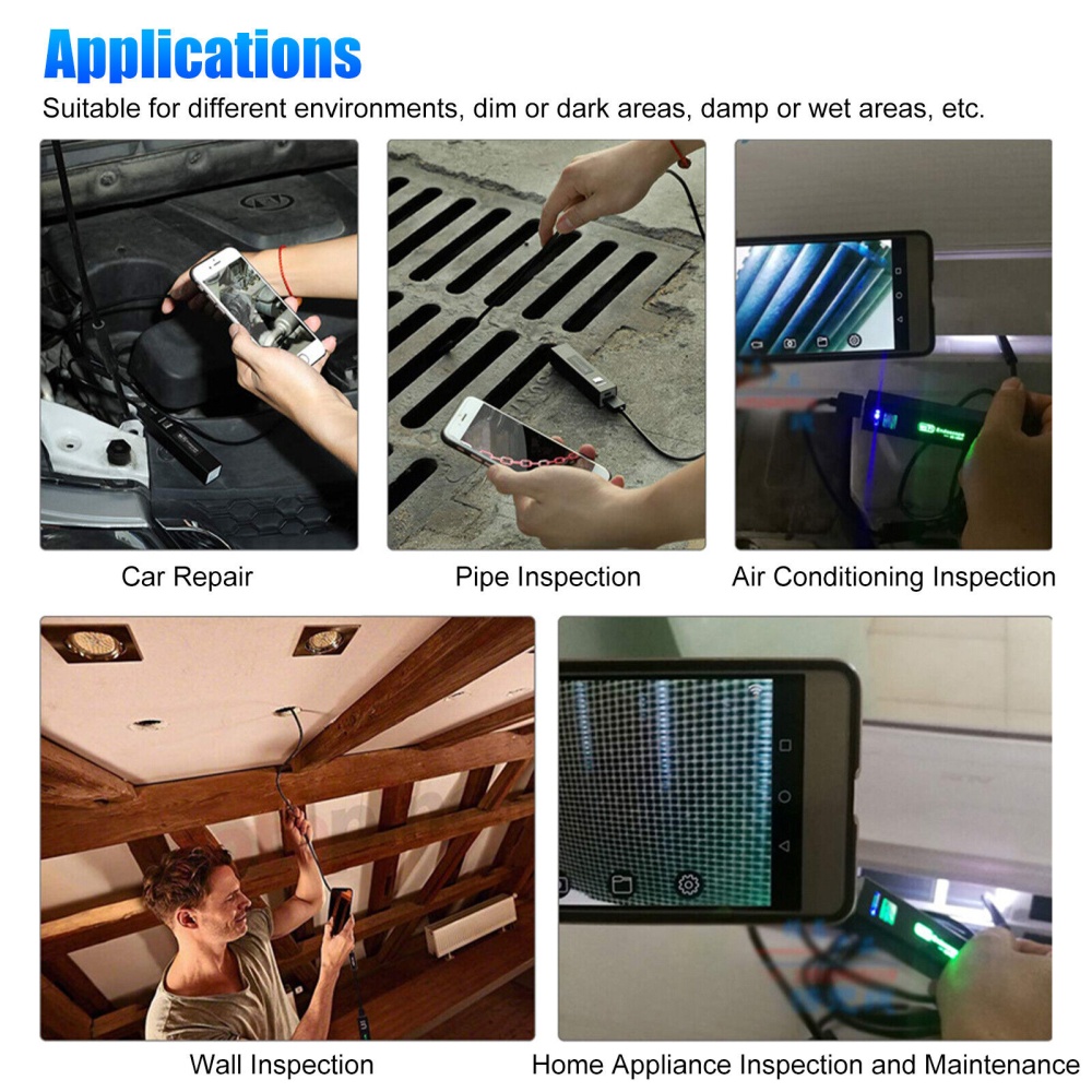 HD Wireless Wifi Borescope Endoscope Industrial Pipeline Inspection Camera Compatible for iOS Android Black - Image 3