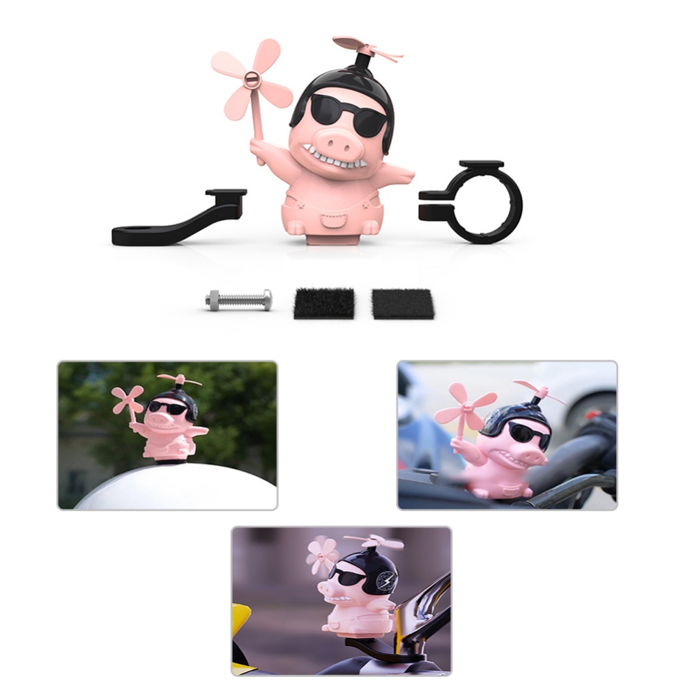 Motorcycle Windmill Pig Helmet Decoration Rear View Mirror Toy Piggy Accessories Pink - Image 3