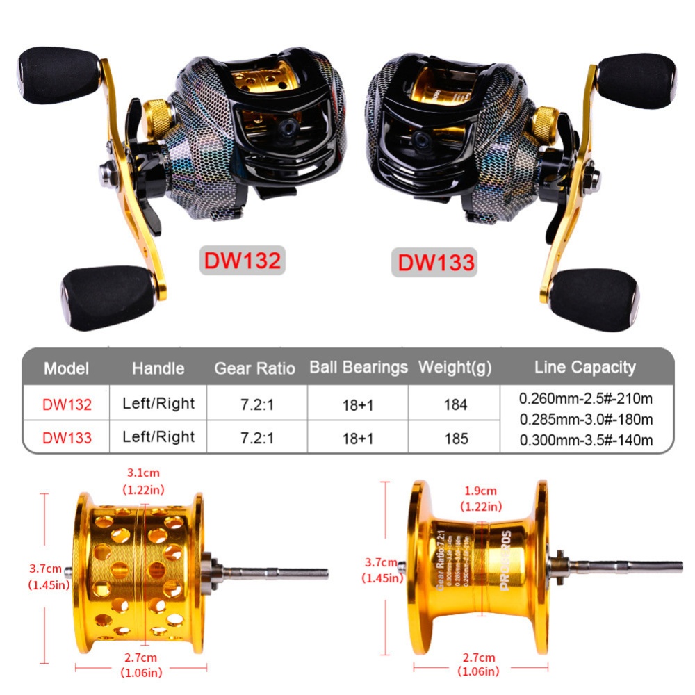 Baitcasting Fishing Reel 18+1BB 7.2:1 gear ratio Metal magnetic brake Low-Profile line (Minute fishing vessel) dw132l left hand - Image 3