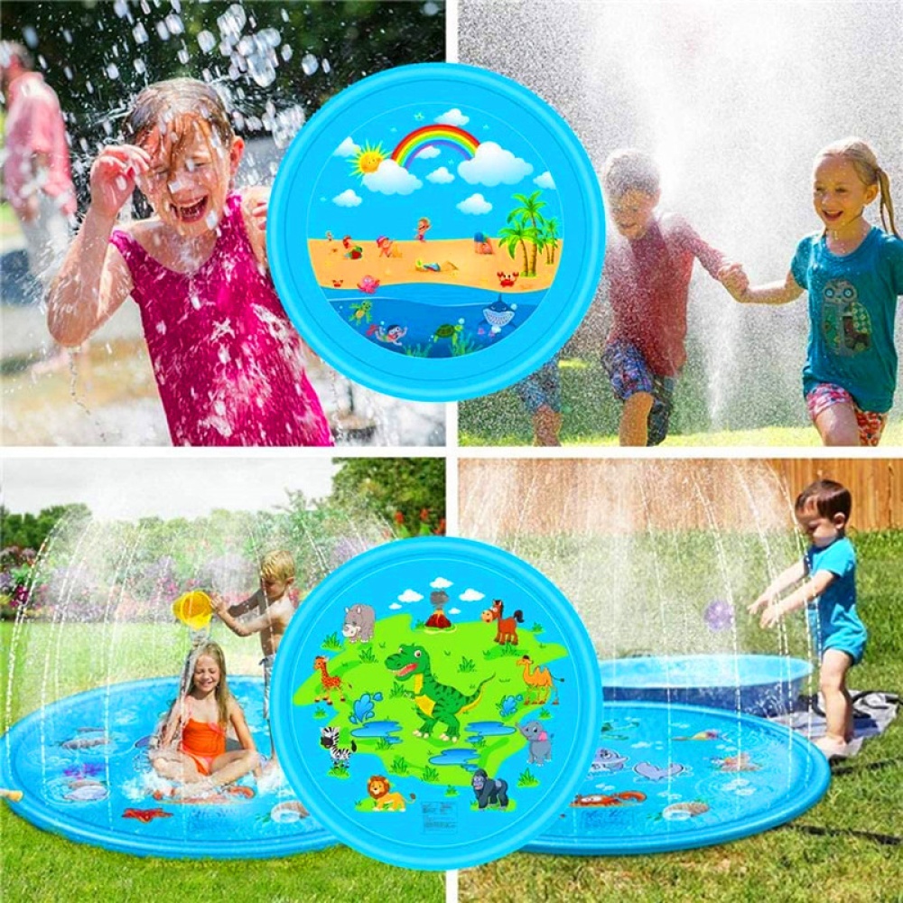 68inch Outdoor Lawn Game Mat Cartoon Pattern Water Spray Toy for Kids Boys Girls 170 blue shark - Image 3