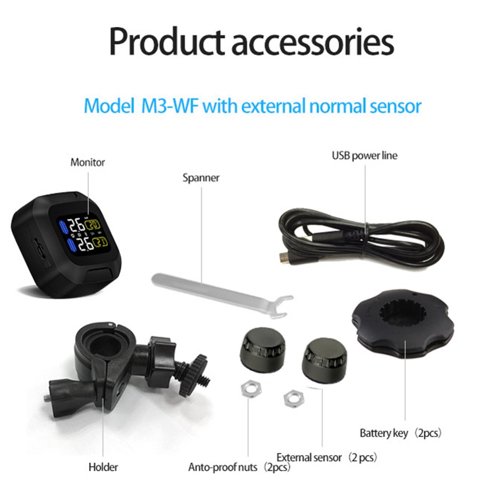 M3 Motorcycle TPMS Tire Pressure Monitoring System 2 External Sensor Wireless LCD Display Moto Auto Tyre Alarm Systems Silver_M3-WF - Image 3