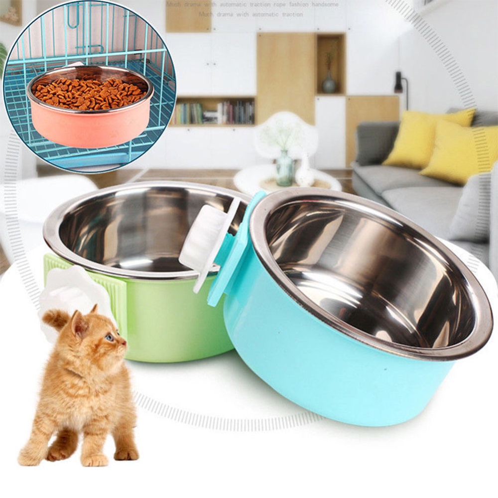 Hang-on Pet Dog Cat Bowl Food Water Dish Feeder Stainless Steel green_small - Image 3