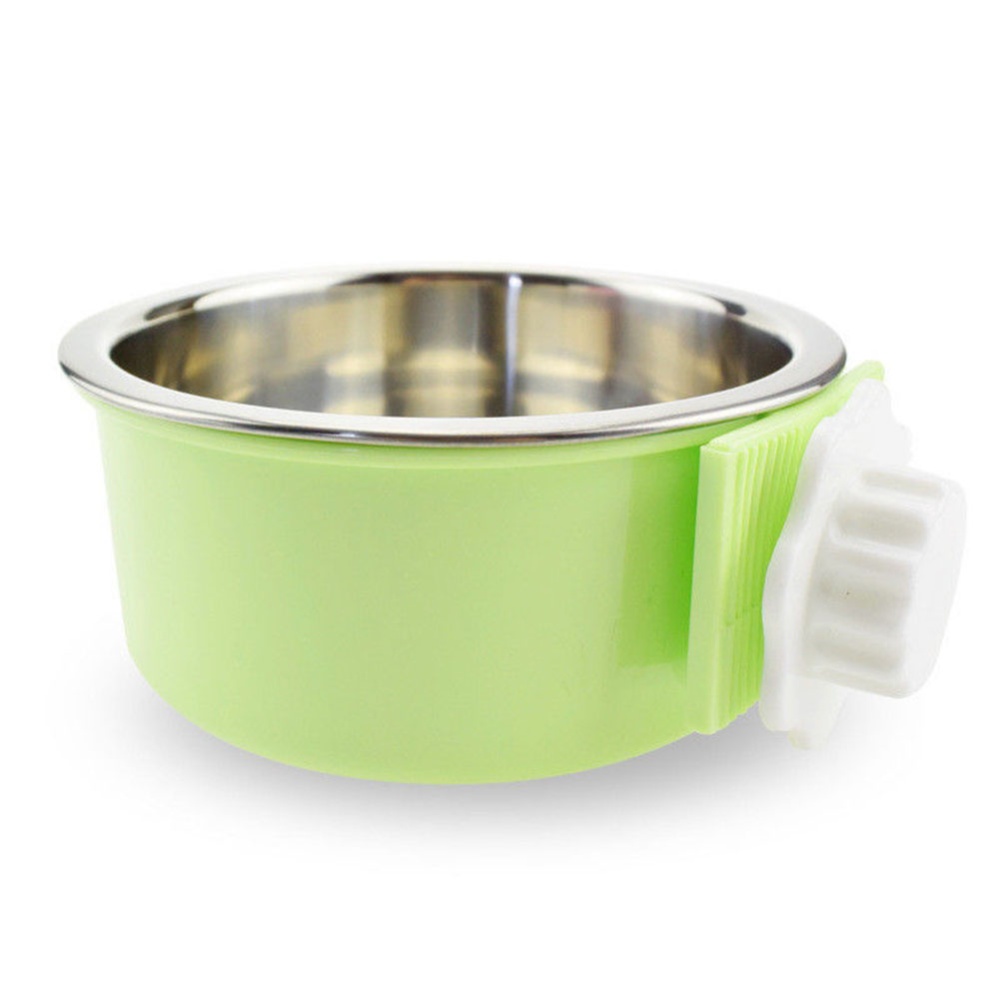 Hang-on Pet Dog Cat Bowl Food Water Dish Feeder Stainless Steel green_small - Image 2