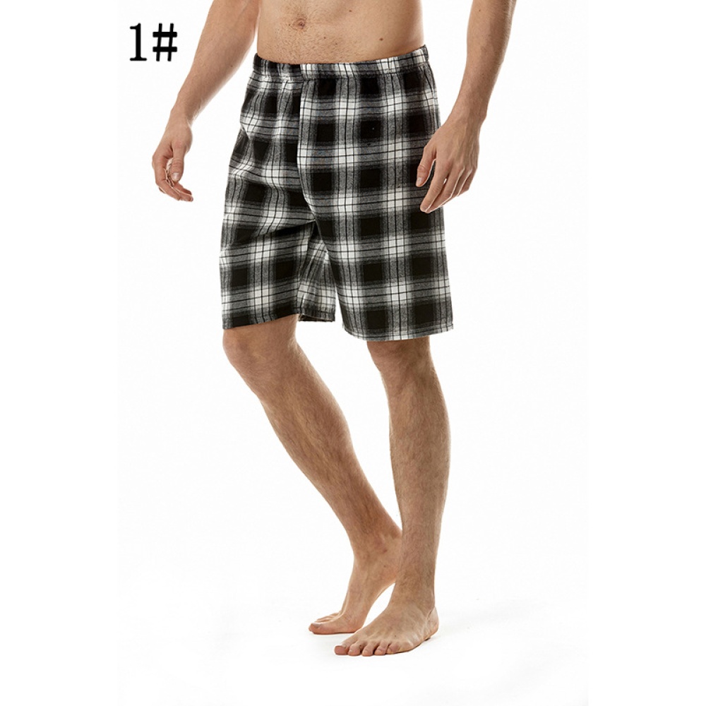 Summer Men Beach Shorts Cotton Plaid Sleepwear Lounge Loose Breathable Sleep Bottoms 1 M - Image 2