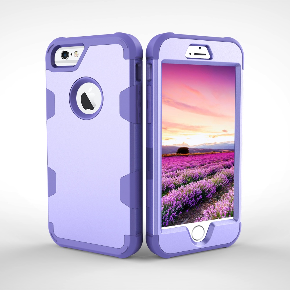 For iPhone 6/6S PC+ Silicone 2 in 1 Hit Color Tri-proof Shockproof Dustproof Anti-fall Protective Cover Back Case purple - Image 3