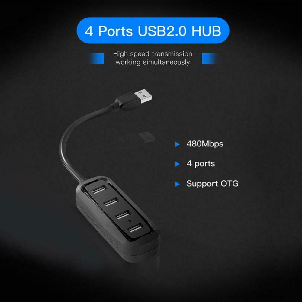 Black High Speed 4 Ports USB Hub Port Portable OTG Splitter for Laptop PC Tablet 15CM - Image 2